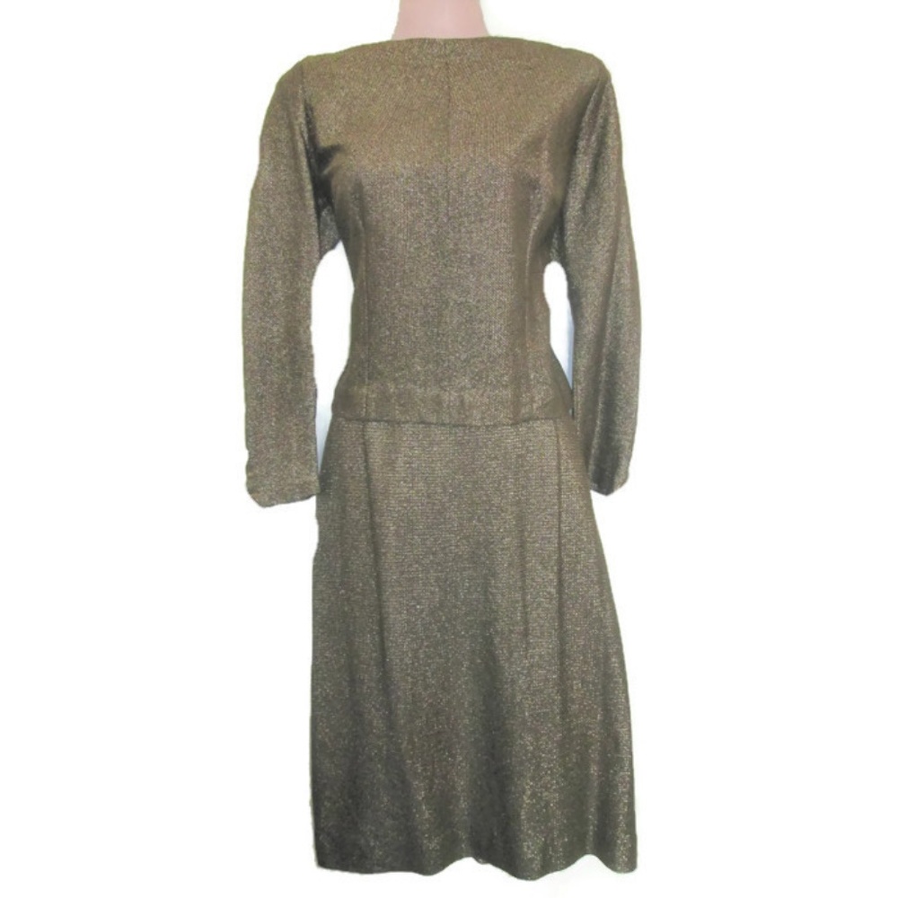 jackie o vintage gold skirt suit size medium 6 8